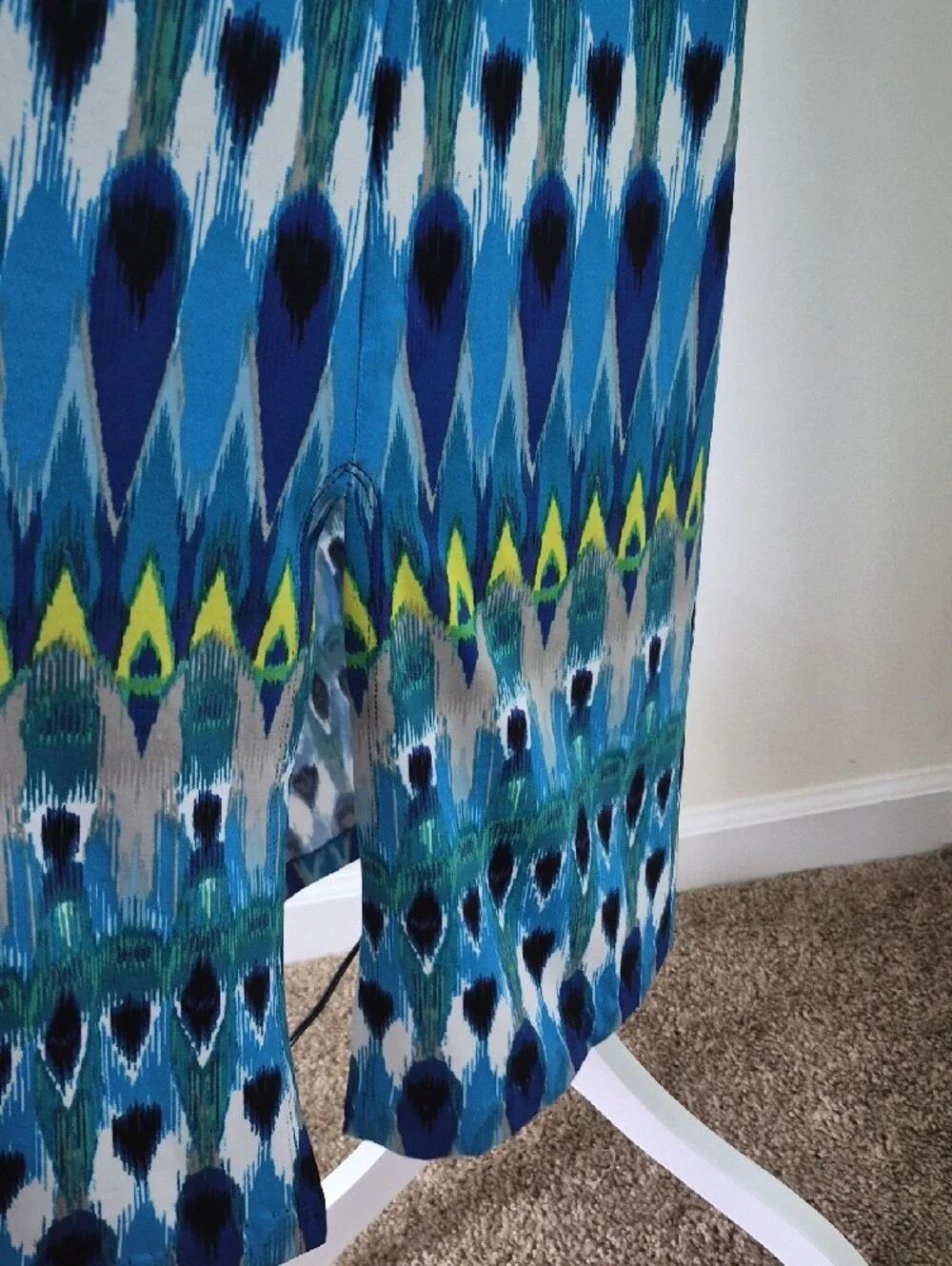 Covington Blue Teal Print Dress with Gold Chain Detail Size XL